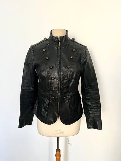 Veste officier cintrée en cuir véritable noir ( SOLD OUT )