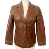 Monica – Veste blazer vintage en cuir véritable lisse noisette, taille 38