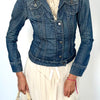 Veste en jean vintage cintrée à épaules bouffantes – Taille 38