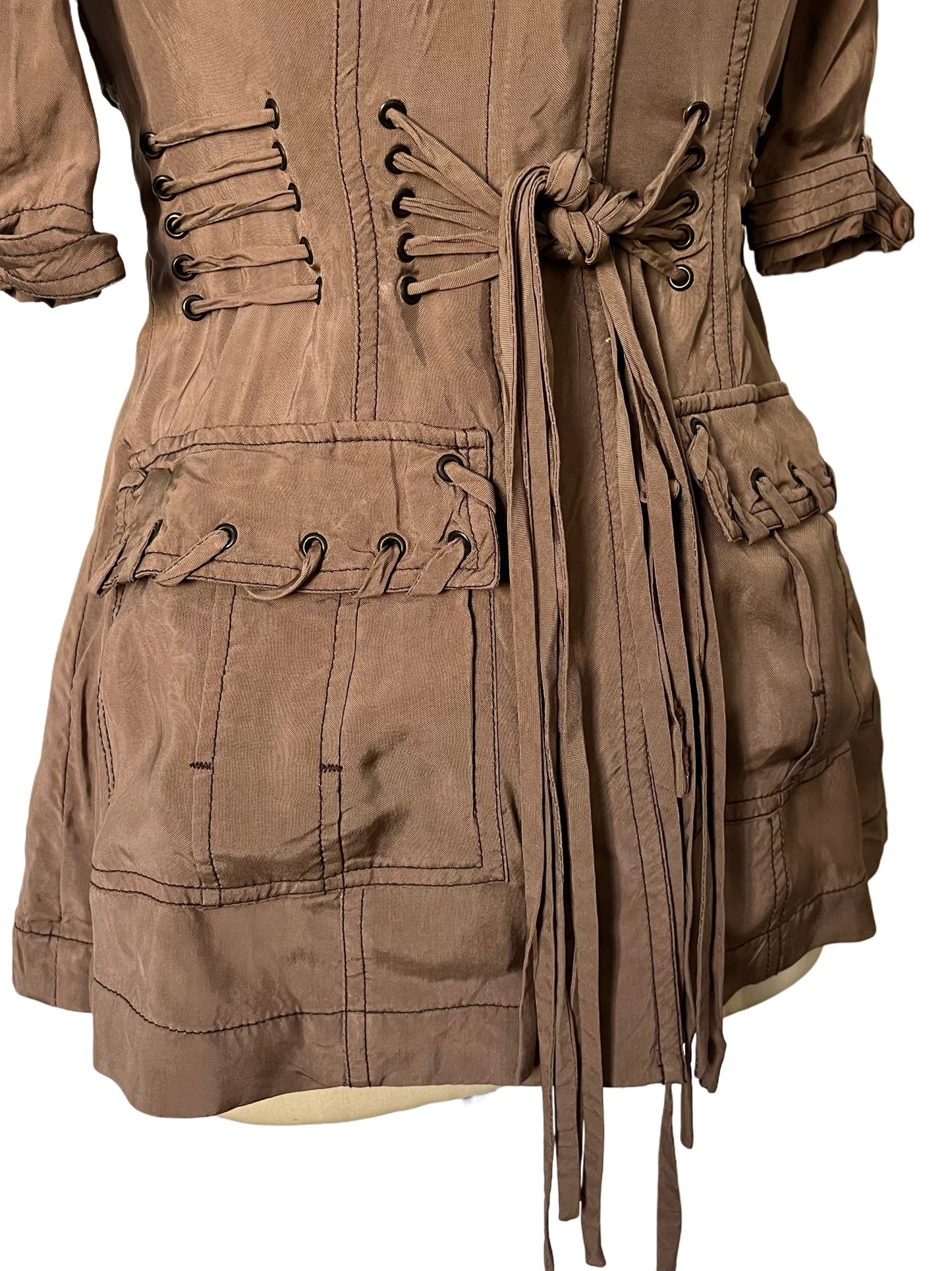 Chemisier Long Vintage Style Saharienne À Lacets — (Made In Italy) — Taille 36/38