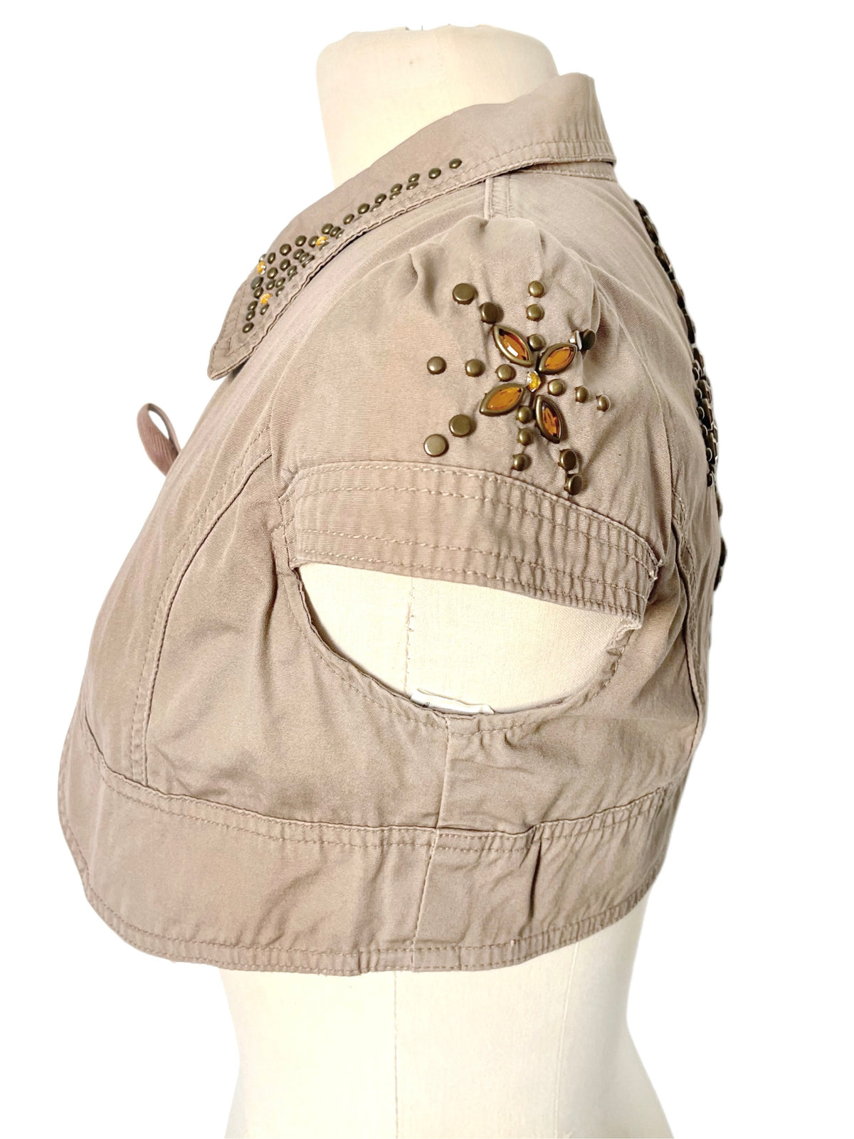 Boléro Court en Toile Beige Sable Style Y2K / Western Chic — T. 36