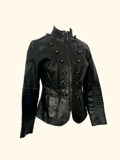 Veste officier cintrée en cuir véritable noir ( SOLD OUT )