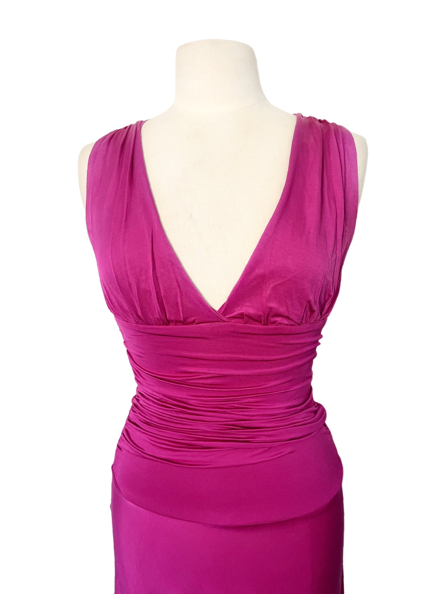 Robe Ajustée Drapée Fuchsia Sans Manches — taille 36/38 — Cocktail / Chic / Occasion