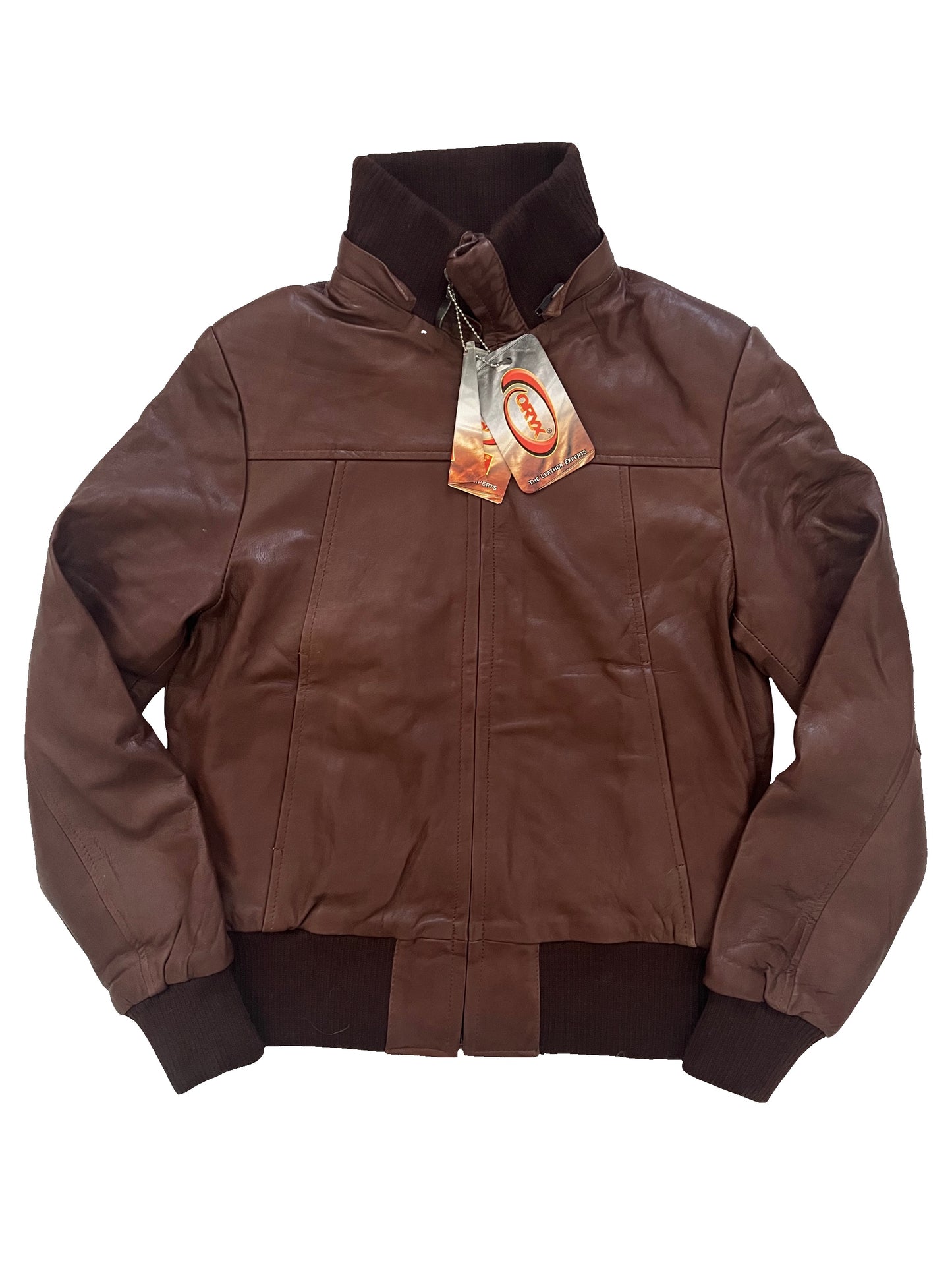 ASHTON – Blouson vintage en cuir véritable noisette – Taille L