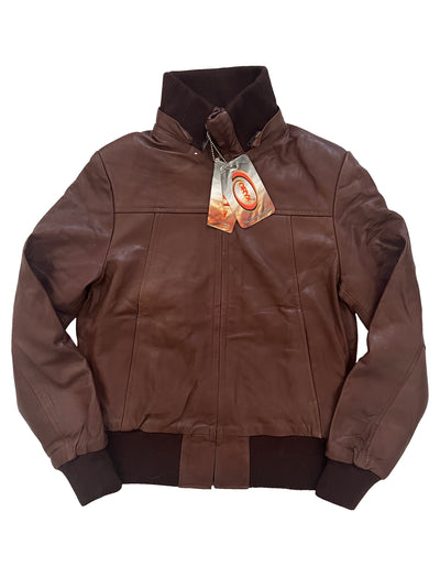 ASHTON – Blouson vintage en cuir véritable noisette – Taille L