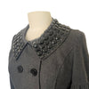 Veste Courte Style Caban Gris Anthracite Col Claudine & Poignets Gemmes Noires — T. 38