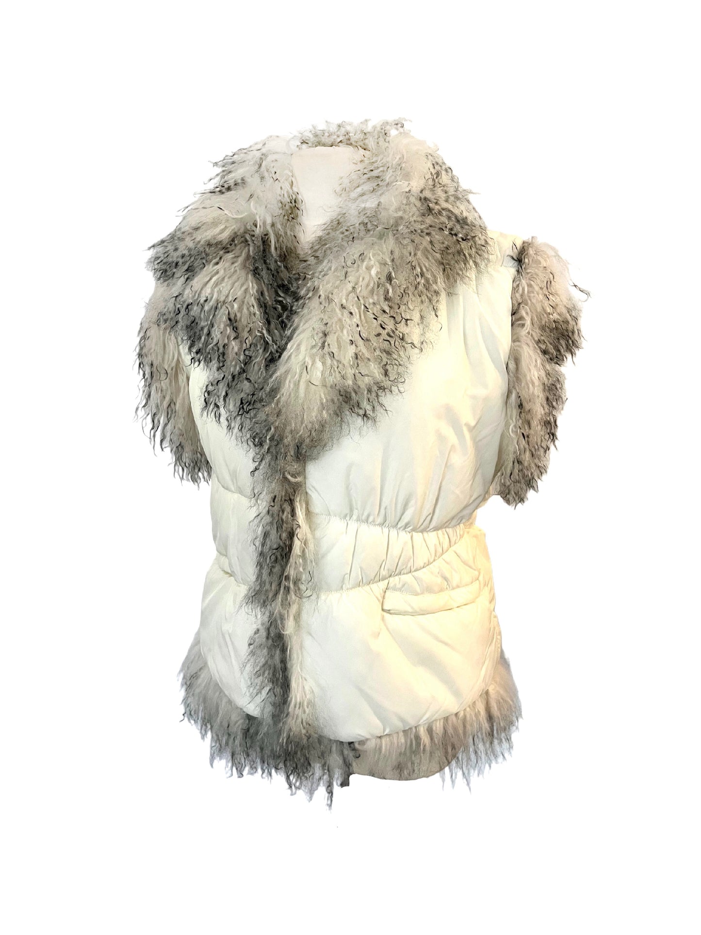 Gilet Afghan sans manches - Doudoune vintage blanche & fausse fourrure - 40/42
