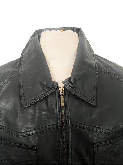 Dara – Veste bomber vintage oversize en cuir noir véritable (unisexe)