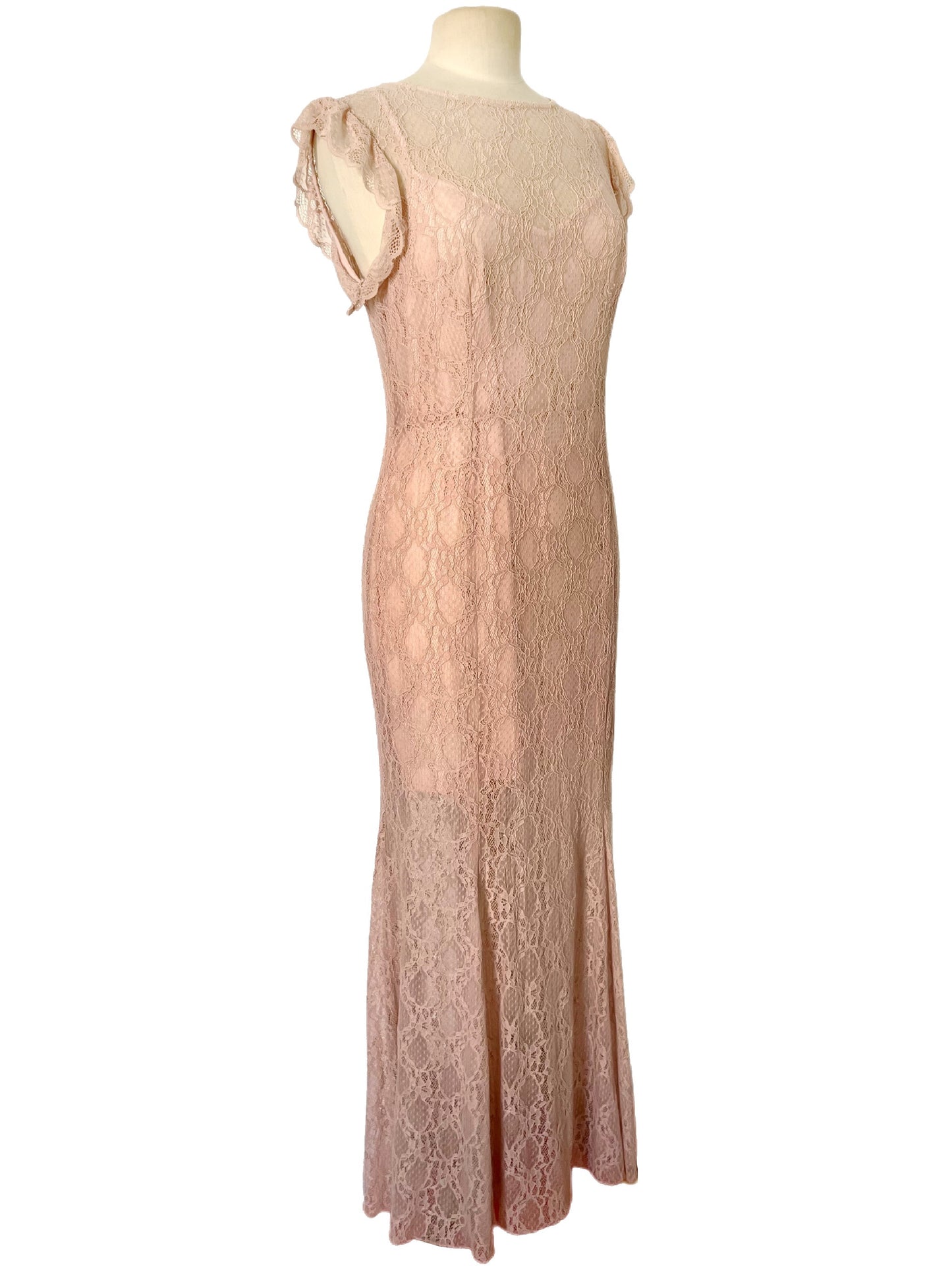 Robe de Cérémonie Longue en Dentelle Rose Pâle — 38/40 (M/L) — Style Romantique / Y2K