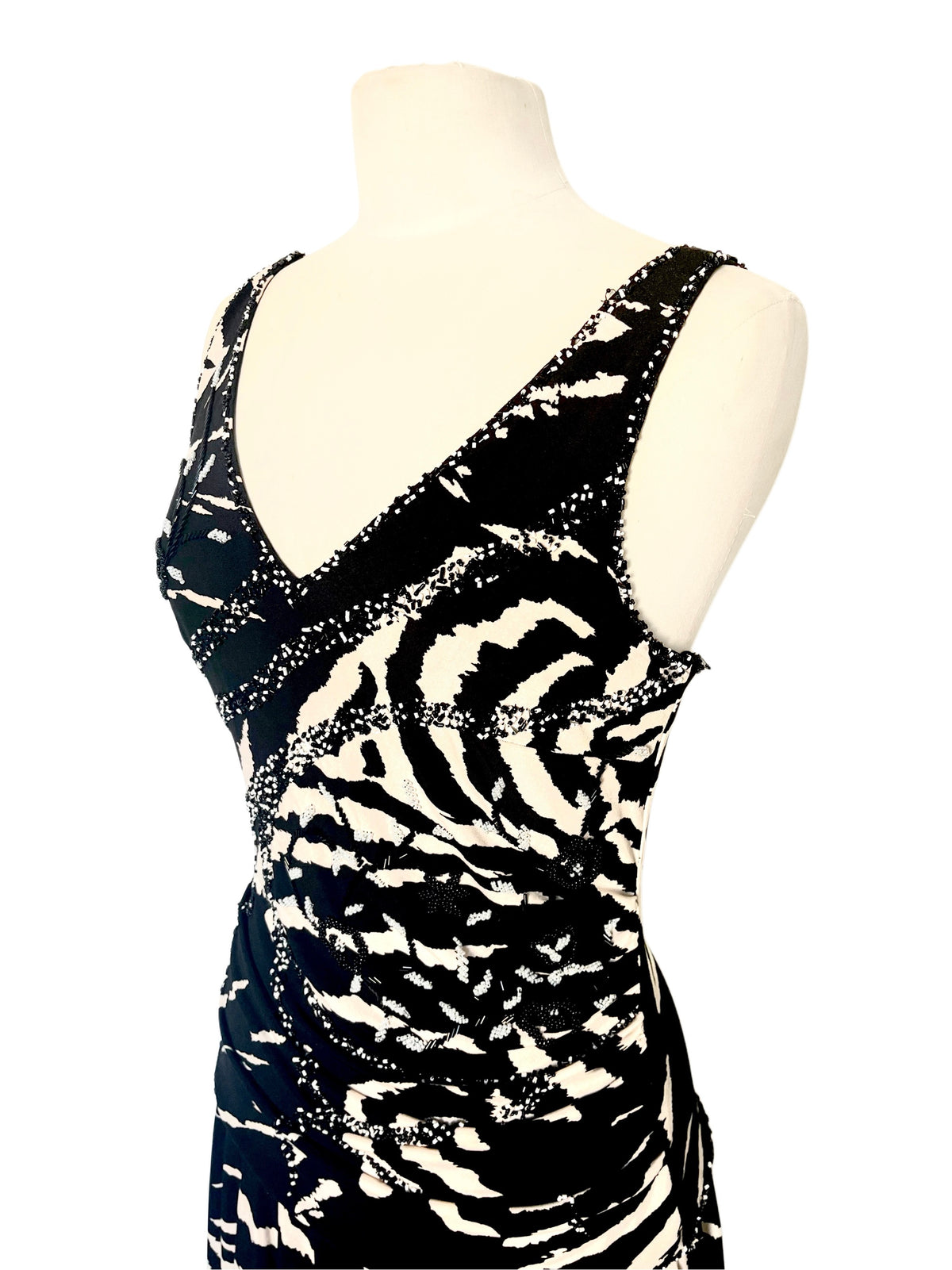 Robe Mi-Longue Asymétrique Motif Zébré & Perles Style Y2K — T. 40