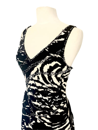 Robe Mi-Longue Asymétrique Motif Zébré & Perles Style Y2K — T. 40