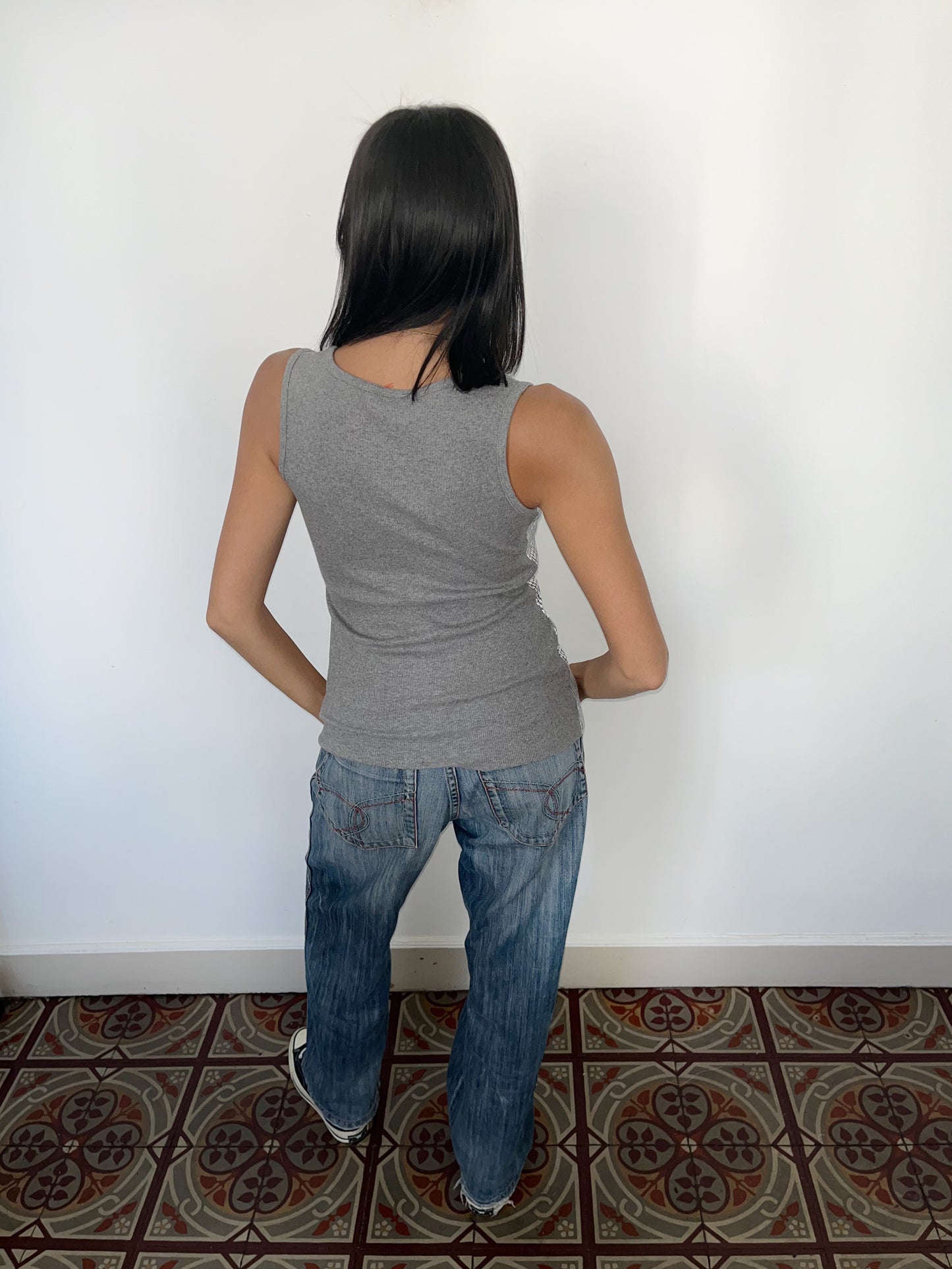 Top sans manches années 2000 à sequins argentés – Taille 38/40
