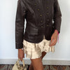 Veste vintage en cuir véritable marron style officier – Taille 40