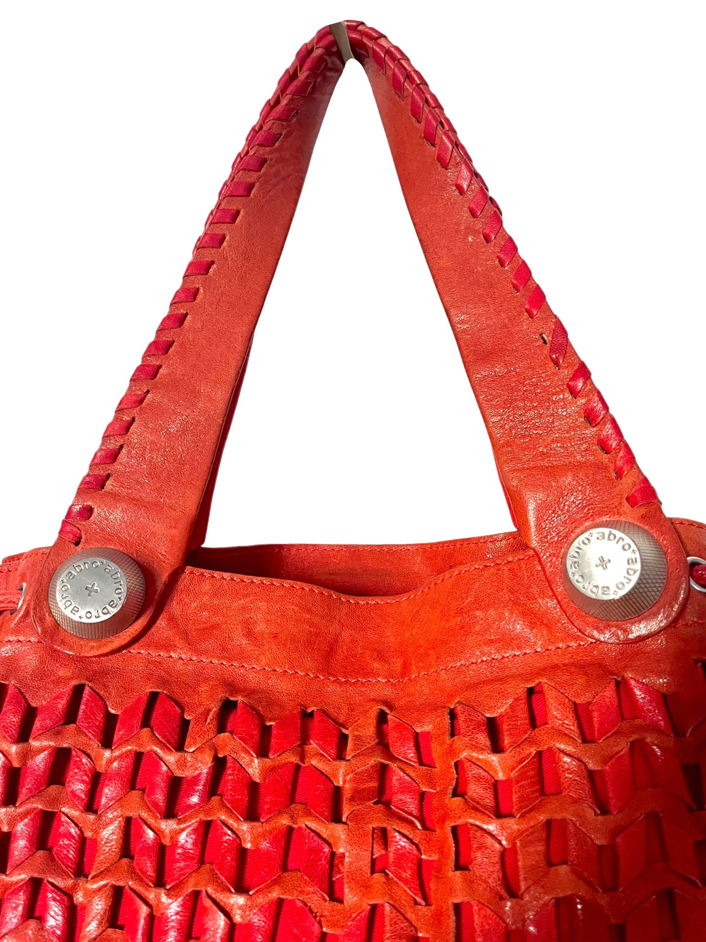 SAC CABAS VINTAGE EN CUIR TRESSÉ ROUGE - ABRO ( MODÈLE RARE )