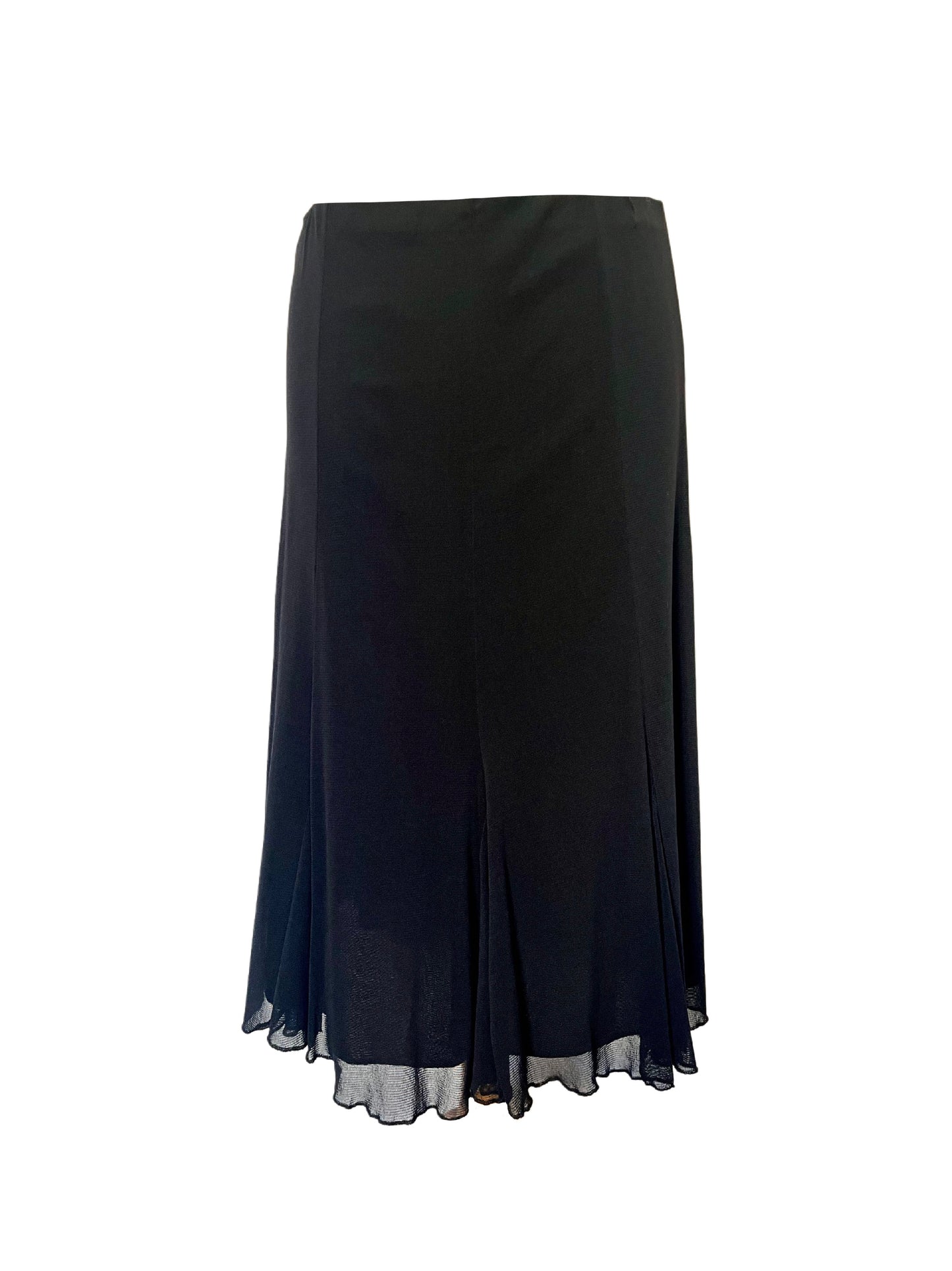 Jupe Mi-Longue Mesh Noir à Volants - Made in Italy - Taille 38 à 44
