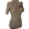 Top vintage en mesh taupe & marron à col montant smocké — (Made in Italy) — taille 38/40