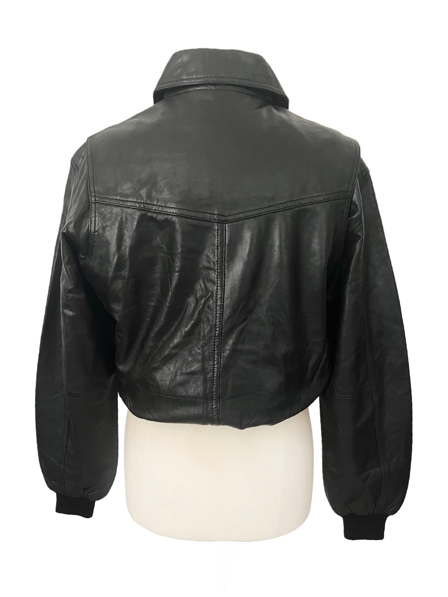 Dara – Veste bomber vintage oversize en cuir noir véritable (unisexe)