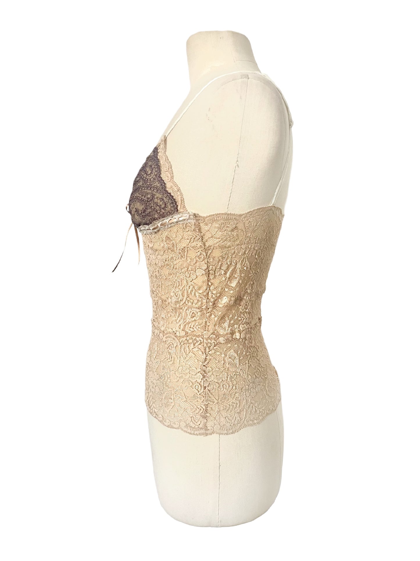 Top Lingerie Dentelle Bicolore Vintage Y2K - Fines Bretelles - Taille 38/40 (M/L)