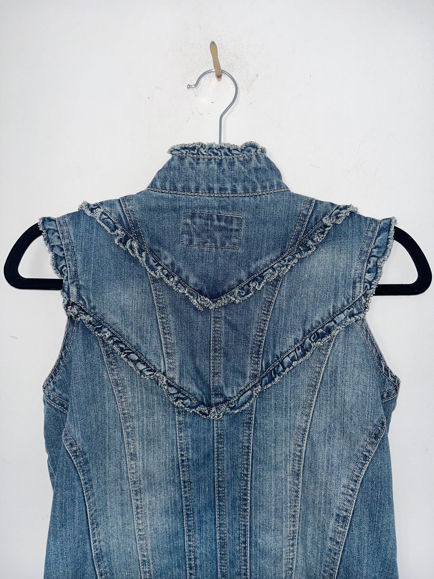 Veste vintage sans manches en jean style officier – Taille 36/38