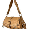 SAC BAGUETTE VINTAGE EFFET CUIR D’AUTRUCHE — DÉTAILS RIVETS ARGENTÉS — FORMAT MÉDIUM