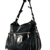 Sac à Main Francesco Biasa Demi-Lune Vintage en Cuir Lisse Noir — Bijouterie Argentée — Made in Italy