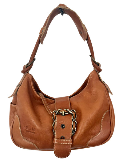 Sac Demi-Lune Vintage en Cuir Grainé Camel — (Made in Italy) — Format Medium