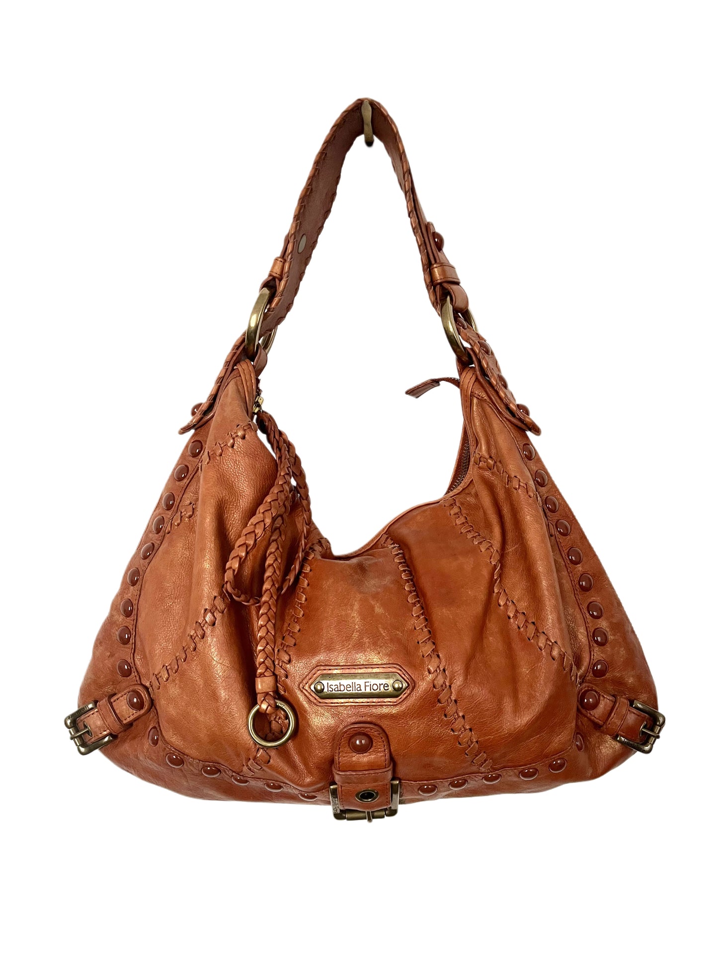SAC HOBO VINTAGE EN CUIR TRAVAILLÉ - ISABELLA FIORE ( MODÈLE RARE )