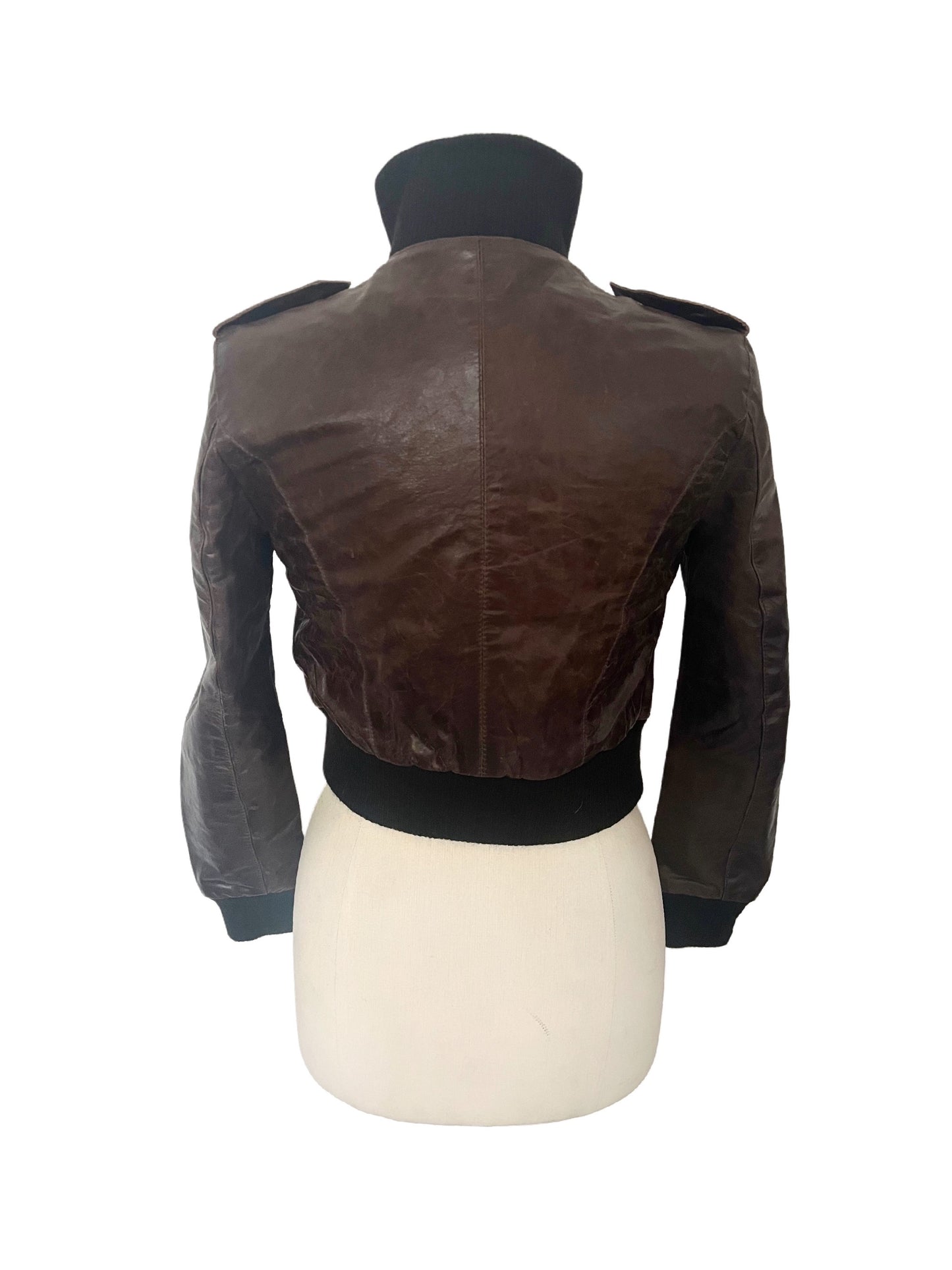DAKOTA - Blouson vintage en cuir véritable marron – Taille S