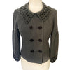 Veste Courte Style Caban Gris Anthracite Col Claudine & Poignets Gemmes Noires — T. 38