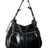 Sac à Main Francesco Biasa Demi-Lune Vintage en Cuir Lisse Noir — Bijouterie Argentée — Made in Italy