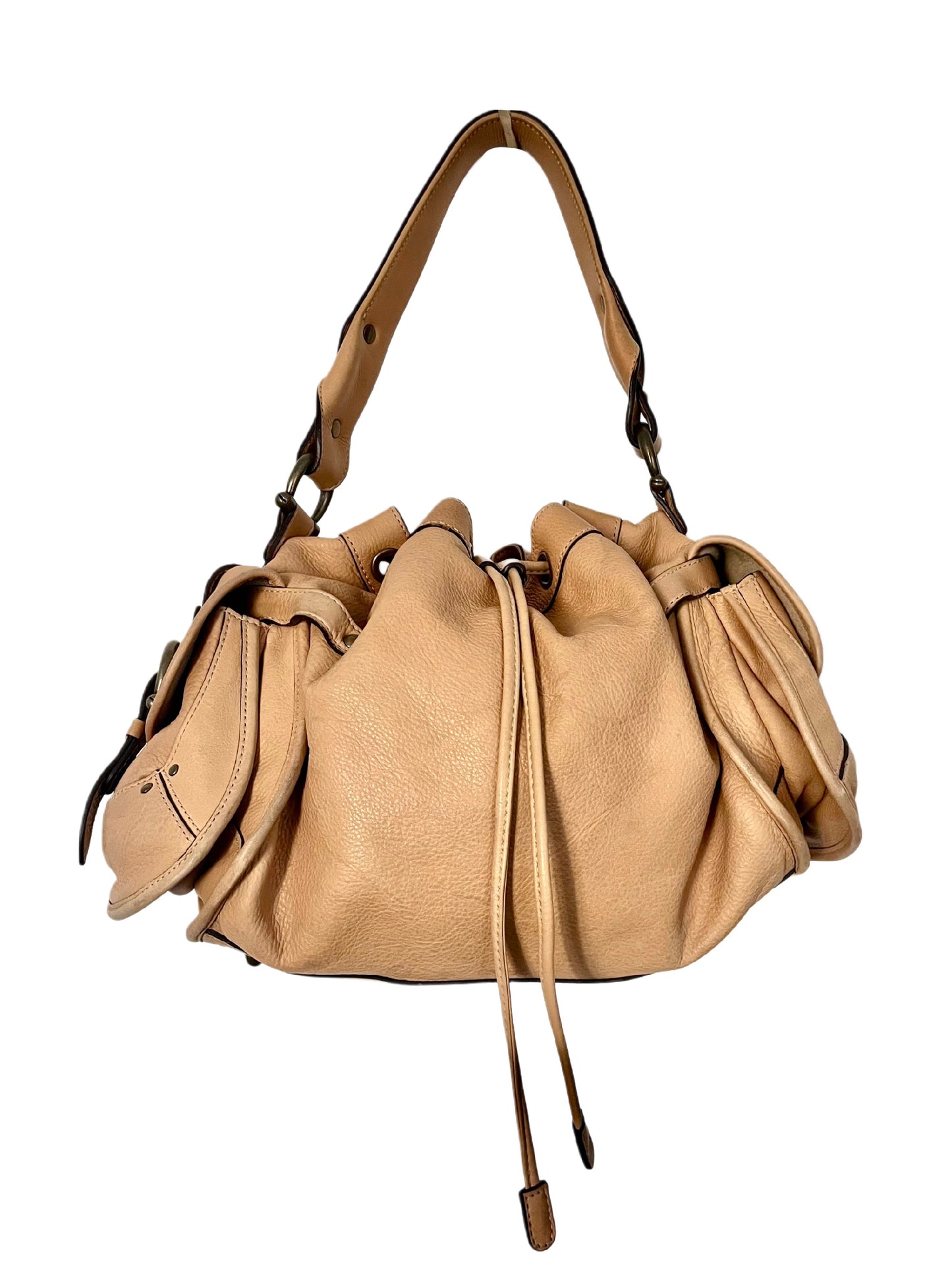 SAC À MAIN VINTAGE EN CUIR GRAINÉ BEIGE - COCCINELLE ( MODÈLE RARE )