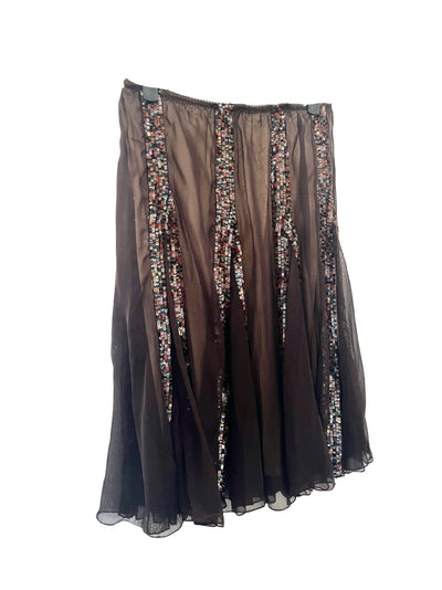 Jupe Fluide Vintage en 100% Soie & Bandes de Paillettes — (Made in Italy) — Taille 38/40/42
