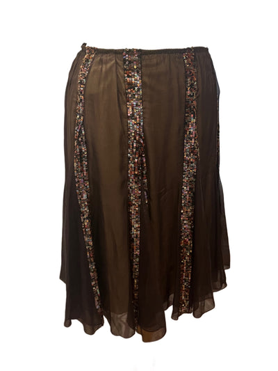 Jupe Fluide Vintage en 100% Soie & Bandes de Paillettes — (Made in Italy) — Taille 38/40/42