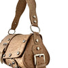 SAC BAGUETTE VINTAGE EFFET CUIR D’AUTRUCHE — DÉTAILS RIVETS ARGENTÉS — FORMAT MÉDIUM