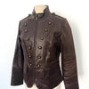 Veste vintage en cuir véritable marron style officier – Taille 40