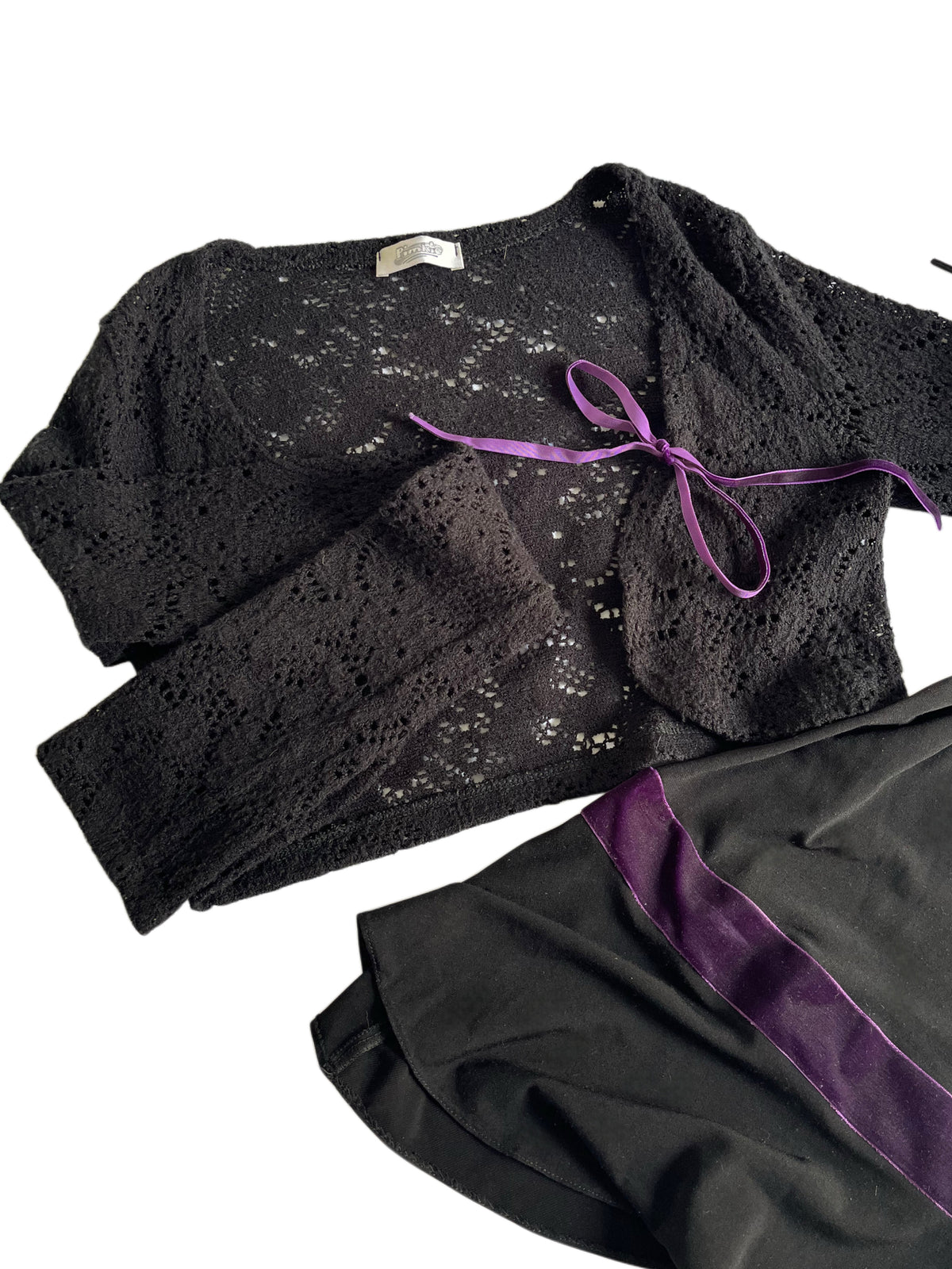 Ensemble Mini Robe / Tunique & Boléro Maille Ajourée Whimsigoth Velours Violet — T. 34/36 (XS/S)