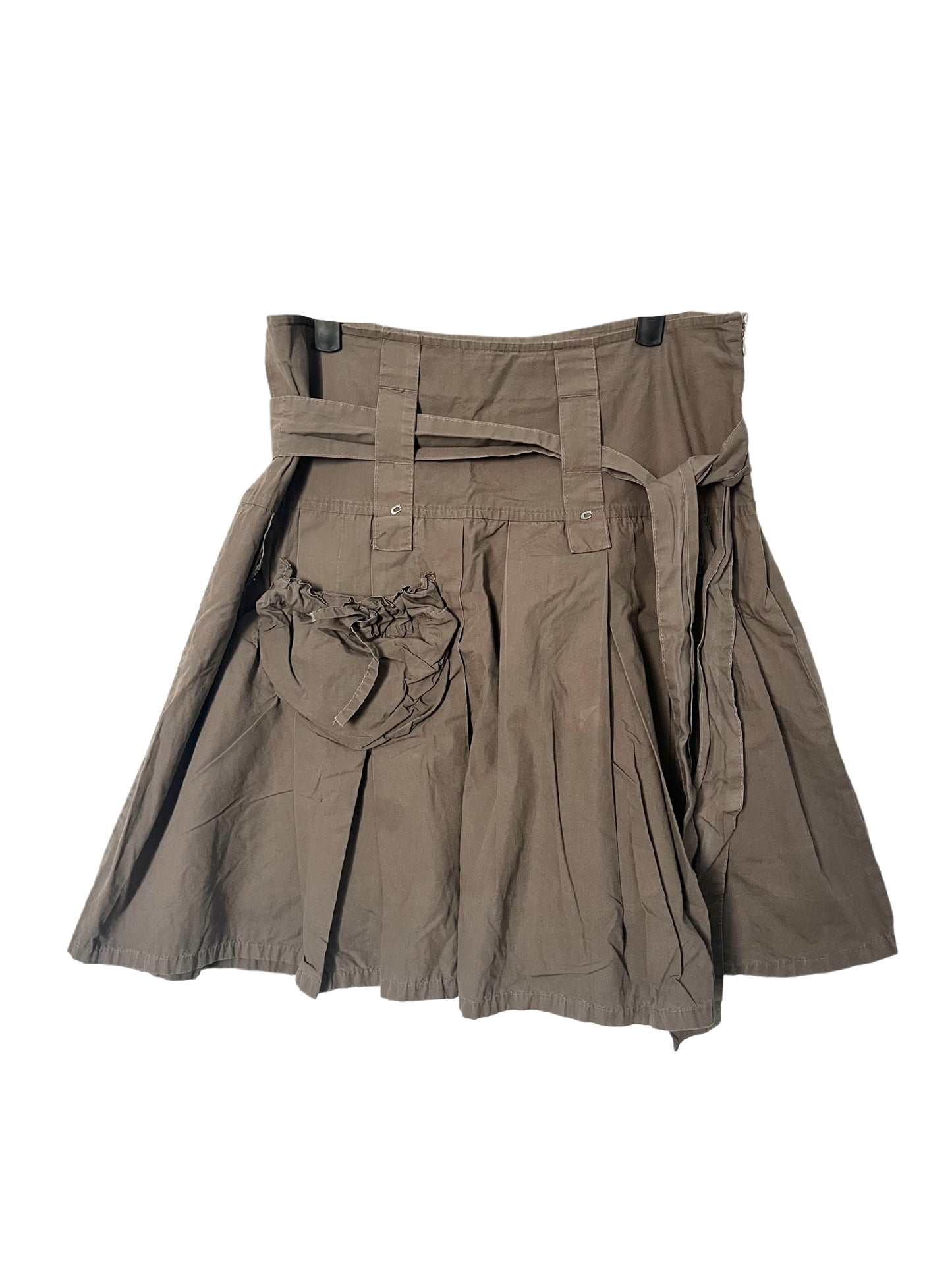 Jupe Trapèze Vintage À Volants Marron Kaki — (Made In Italy) — Taille M