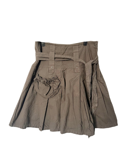 Jupe Trapèze Vintage À Volants Marron Kaki — (Made In Italy) — Taille M