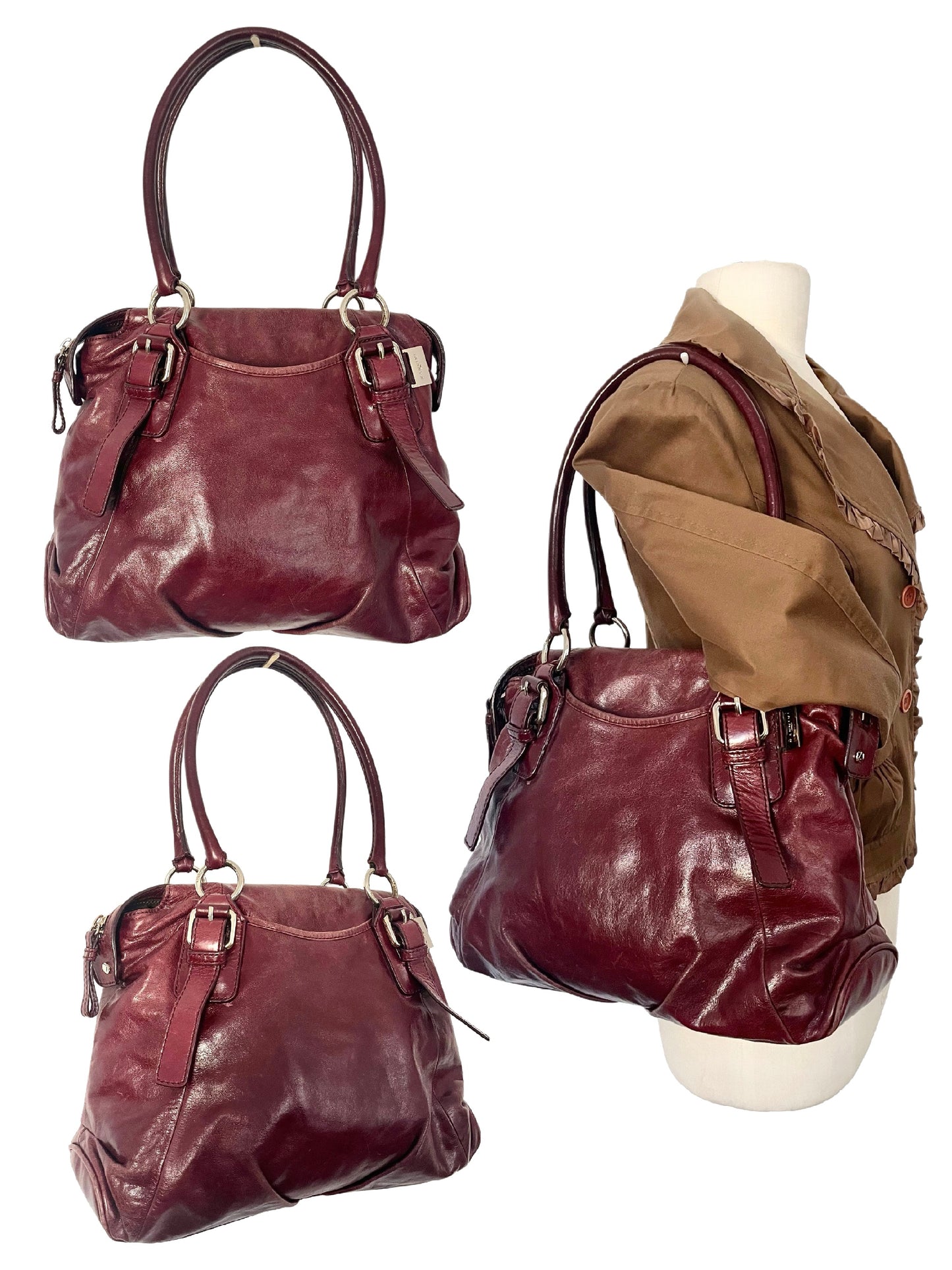 SAC À MAIN VINTAGE EN CUIR BORDEAUX - NANNINI