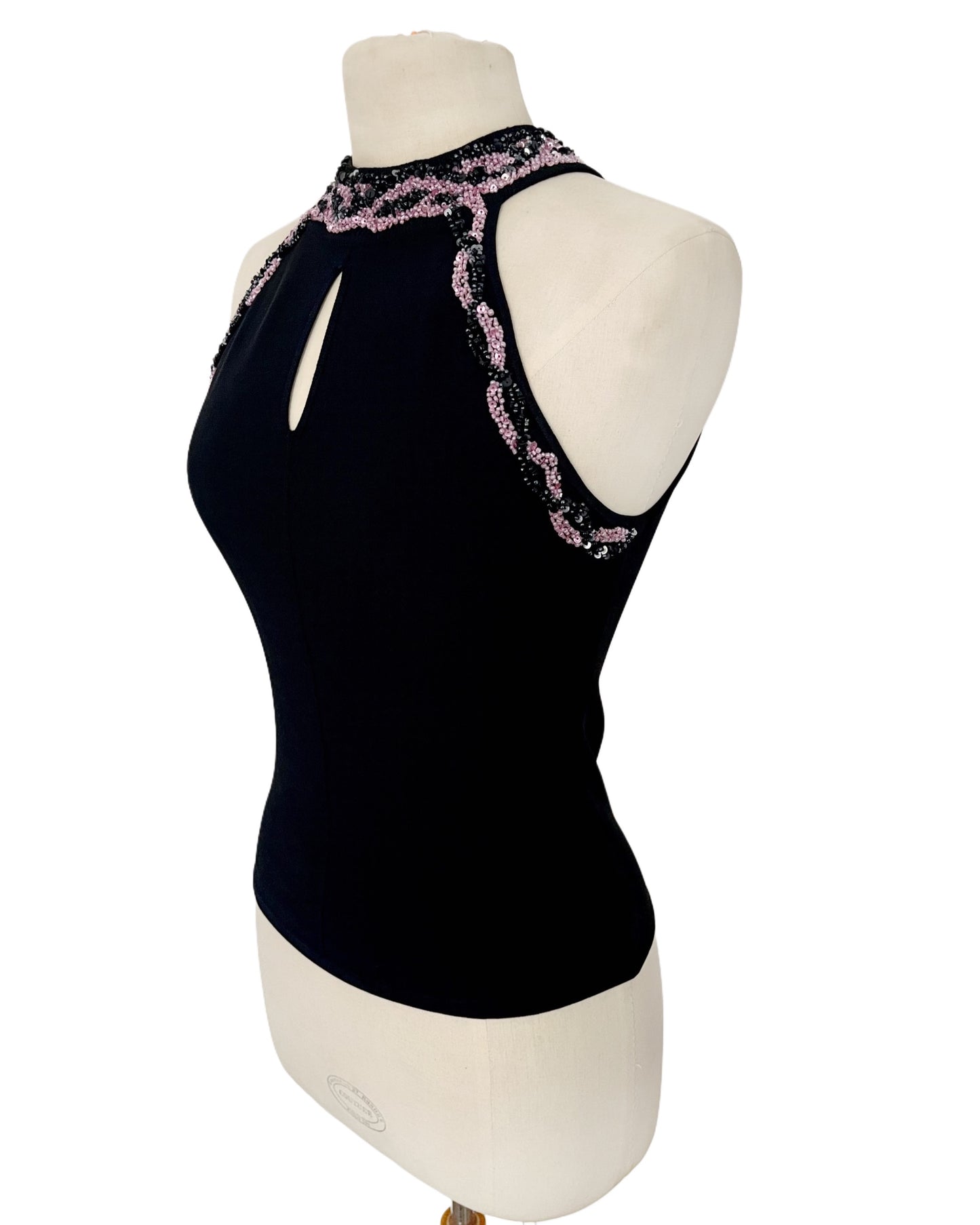 Top vintage col américain avec broderies perlées – Taille 36/S