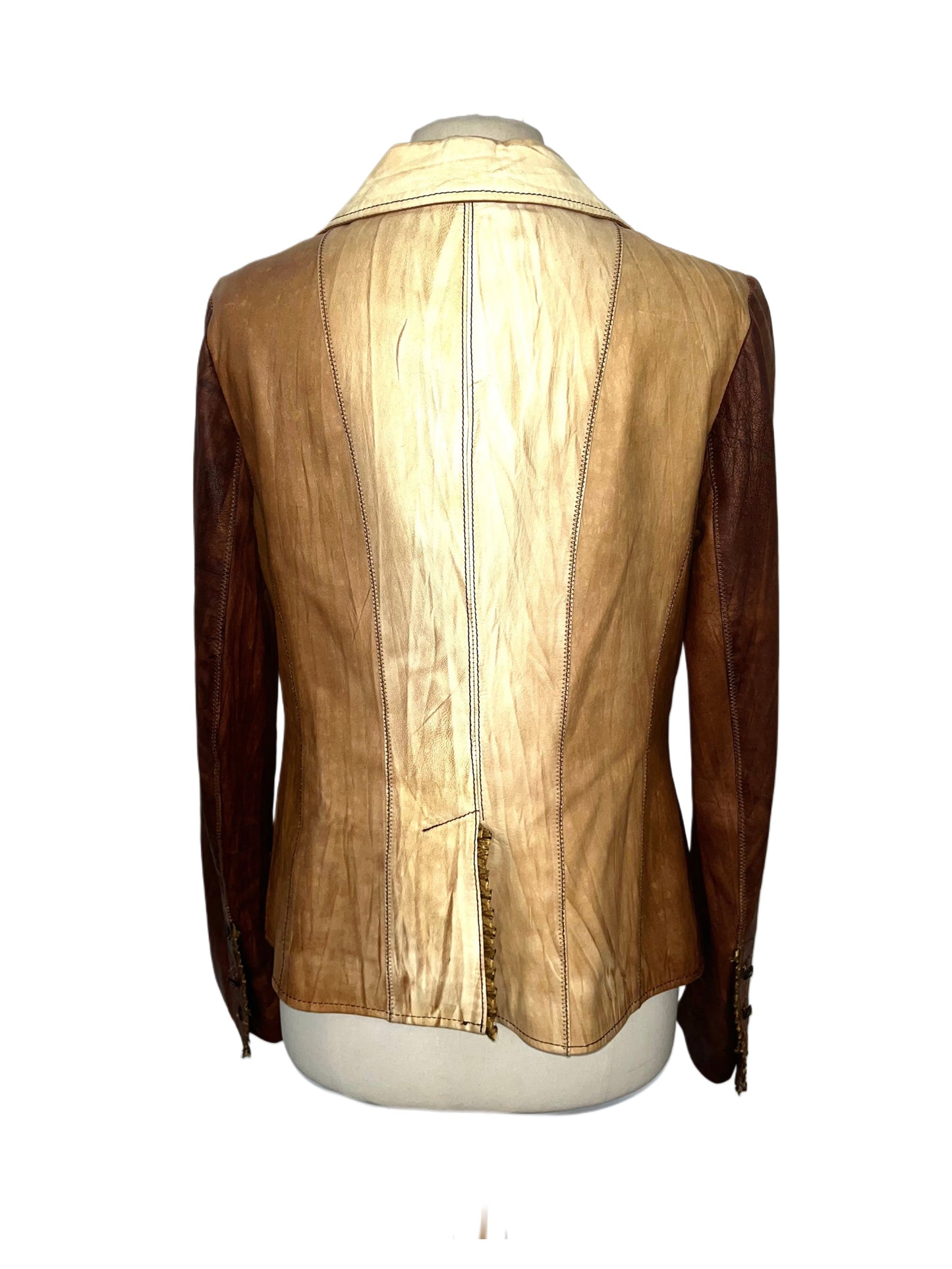 Veste blazer en cuir véritable – Dégradé de Marron – Made in Spain