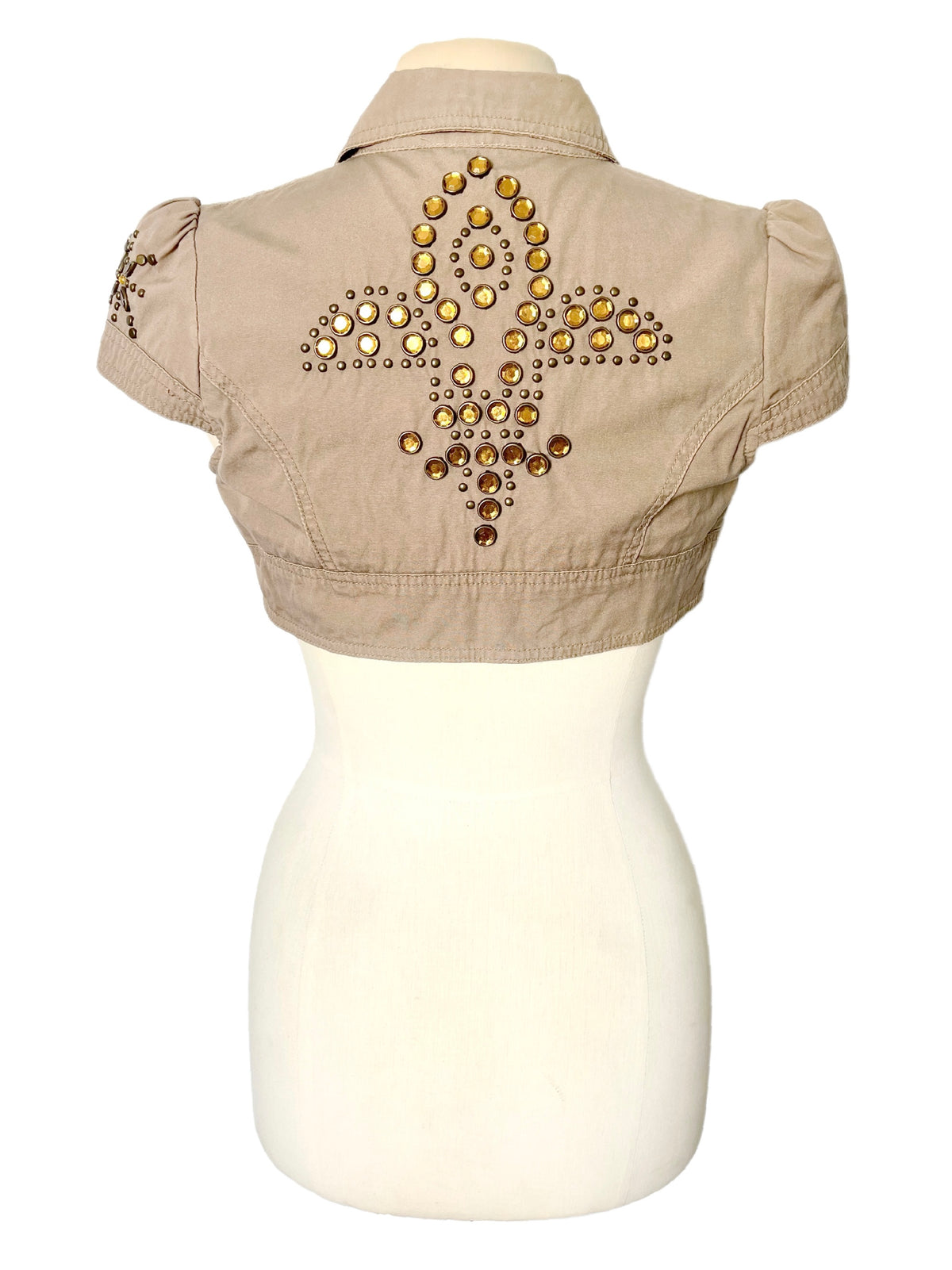 Boléro Court en Toile Beige Sable Style Y2K / Western Chic — T. 36