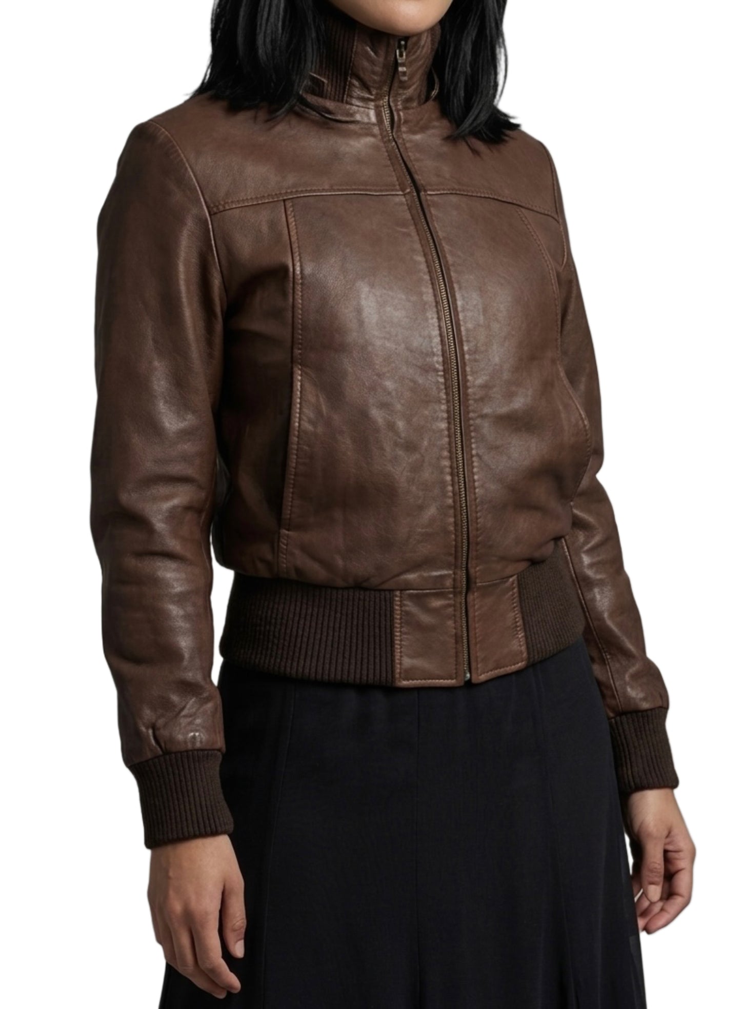 Blouson bomber vintage en cuir noisette — (neuf avec étiquette) — taille L