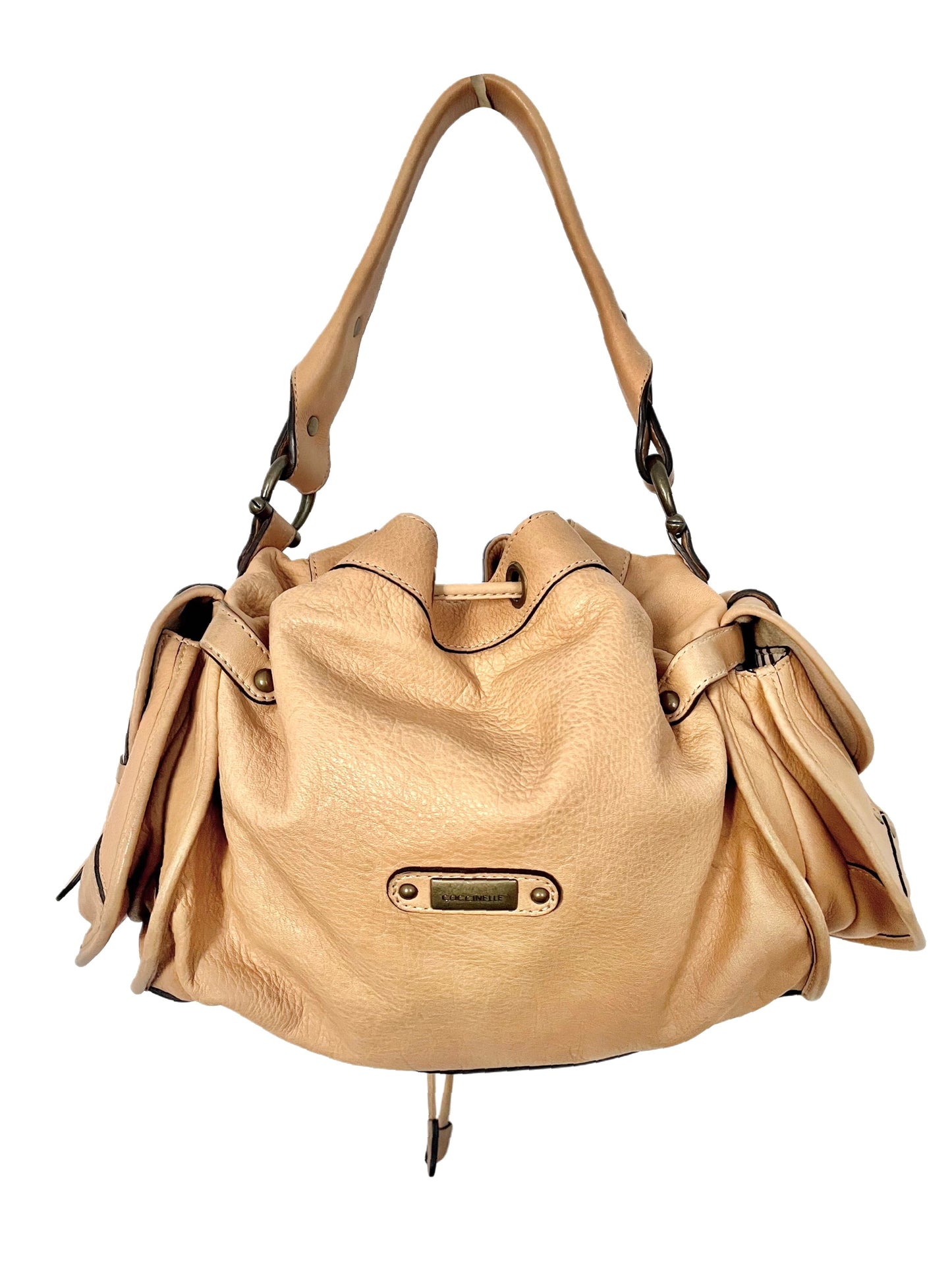 SAC À MAIN VINTAGE EN CUIR GRAINÉ BEIGE - COCCINELLE ( MODÈLE RARE )