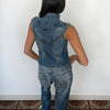Veste vintage sans manches en jean style officier – Taille 36/38