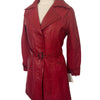 Carrie – Manteau long vintage en cuir véritable rouge, neuf avec étiquette