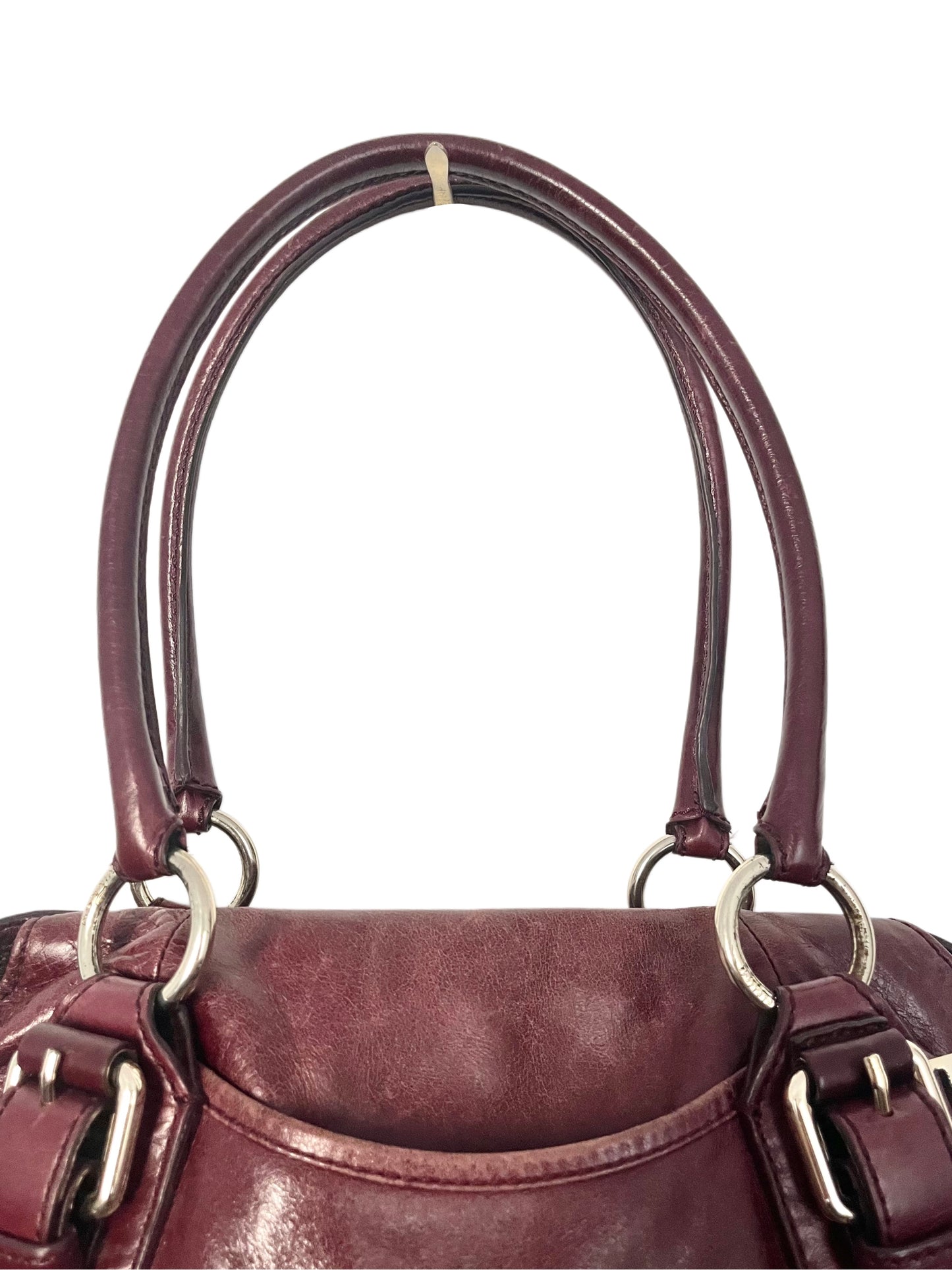 SAC À MAIN VINTAGE EN CUIR BORDEAUX - NANNINI