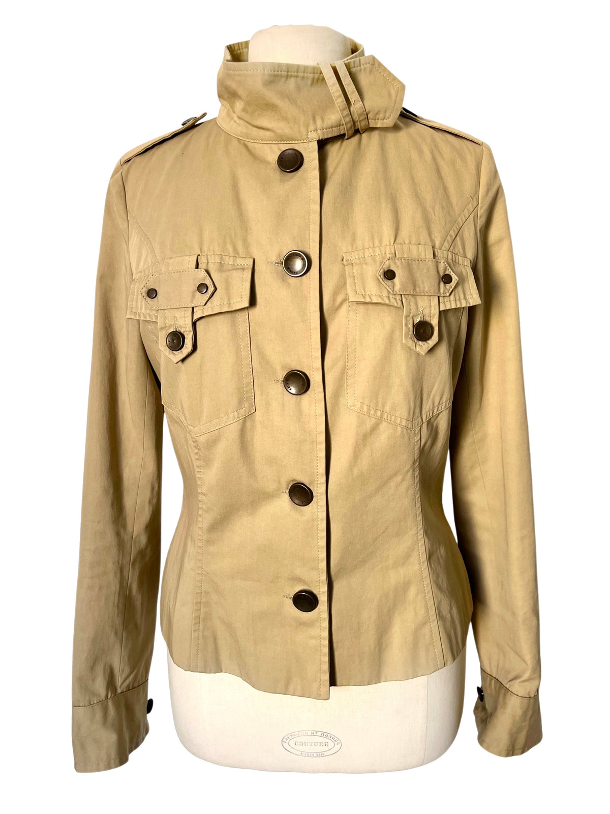 Veste Courte Saharienne Beige Sable Style Militaire Chic — T. 40