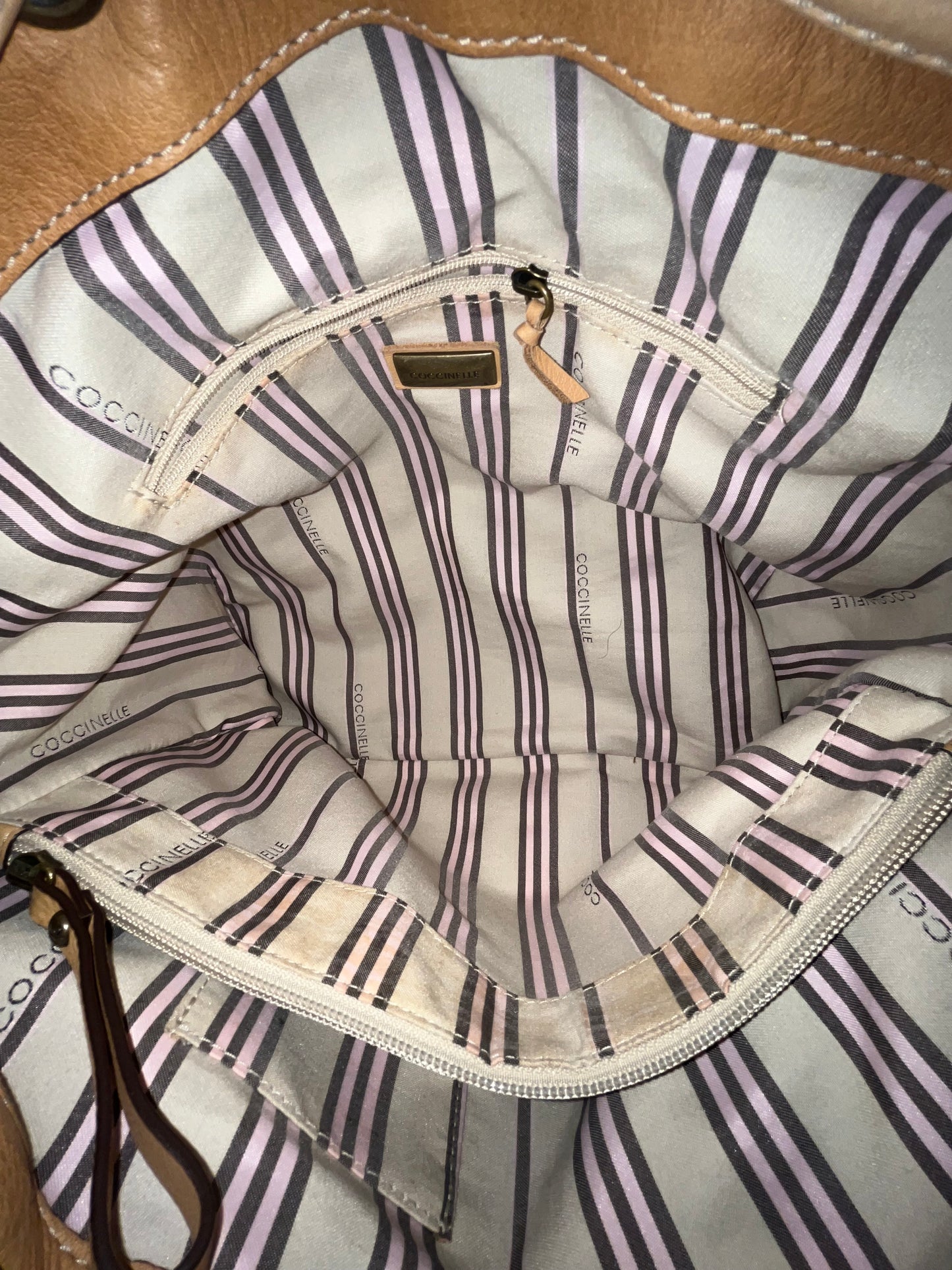SAC À MAIN VINTAGE EN CUIR GRAINÉ BEIGE - COCCINELLE ( MODÈLE RARE )