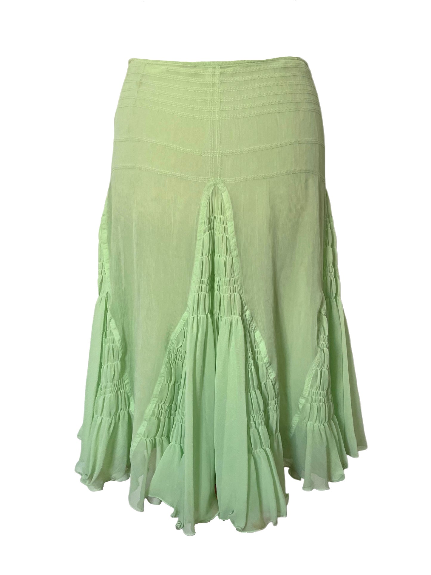 Jupe Midi Taille Basse à Fronces — 40 FR (L) — Vert Pastel Fluo — Style Y2K / Fairycore
